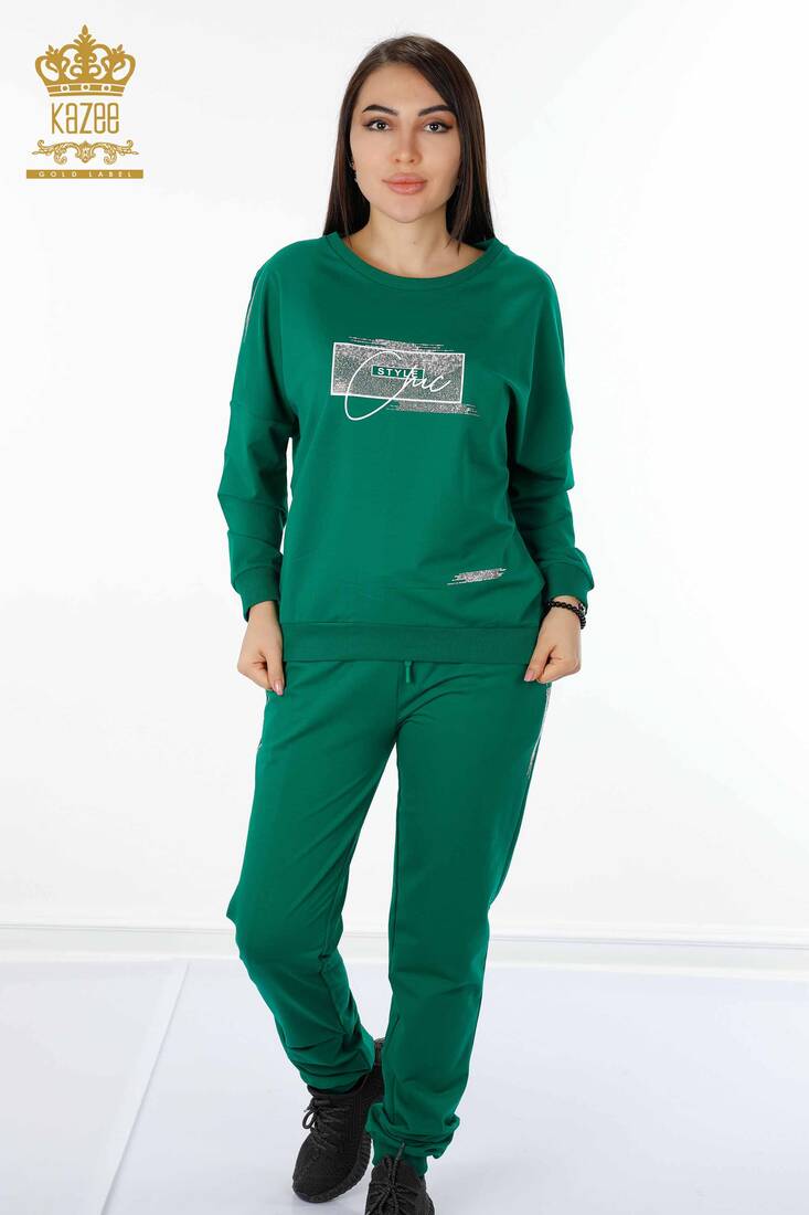 Women's Tracksuit Set Text Detailed Green - 17461 | KAZEE