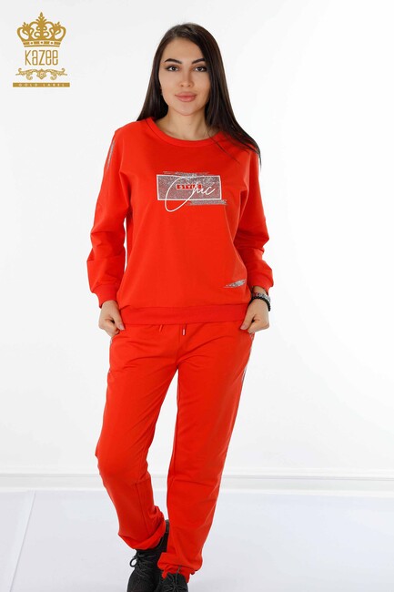 Women's Tracksuit Set Text Detailed Orange - 17461 | KAZEE - Thumbnail