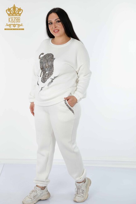 Women's Tracksuit Set Tiger Detail Ecru - 17473 | KAZEE - Thumbnail