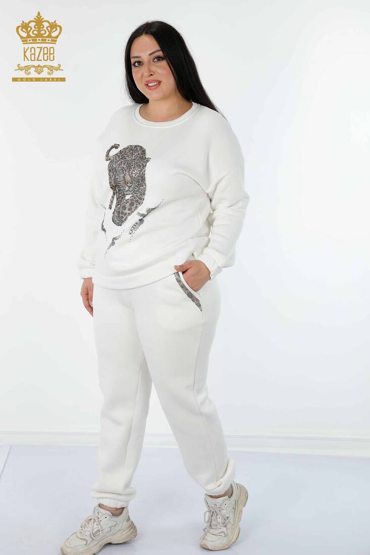 Women's Tracksuit Set Tiger Detail Ecru - 17473 | KAZEE