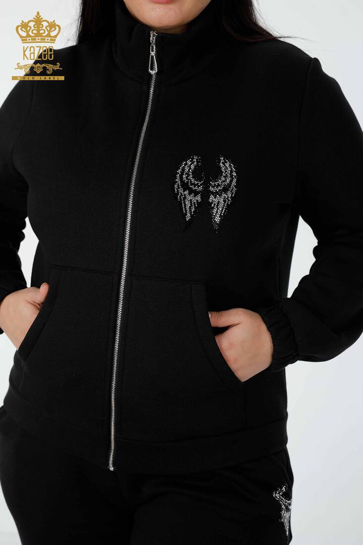 Women's Tracksuit Set Wing Detailed Black - 17466 | KAZEE