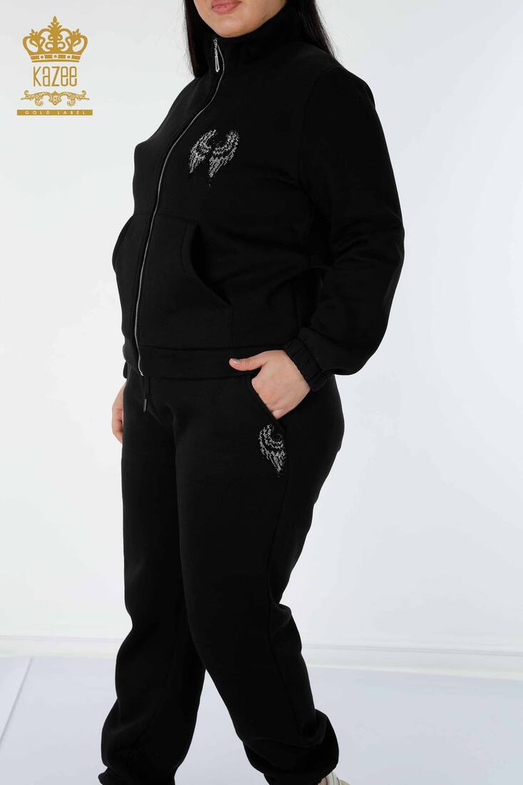 Women's Tracksuit Set Wing Detailed Black - 17466 | KAZEE