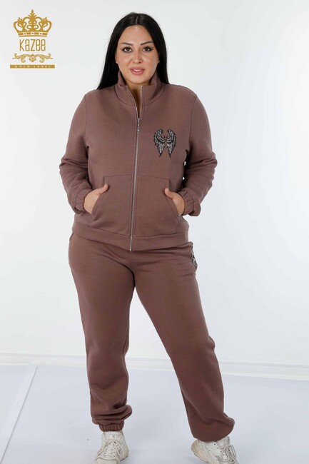 Women's Tracksuit Set Wing Detailed Brown - 17466 | KAZEE - Thumbnail