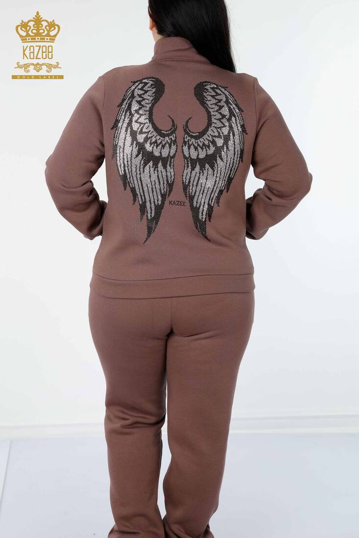 Women's Tracksuit Set Wing Detailed Brown - 17466 | KAZEE