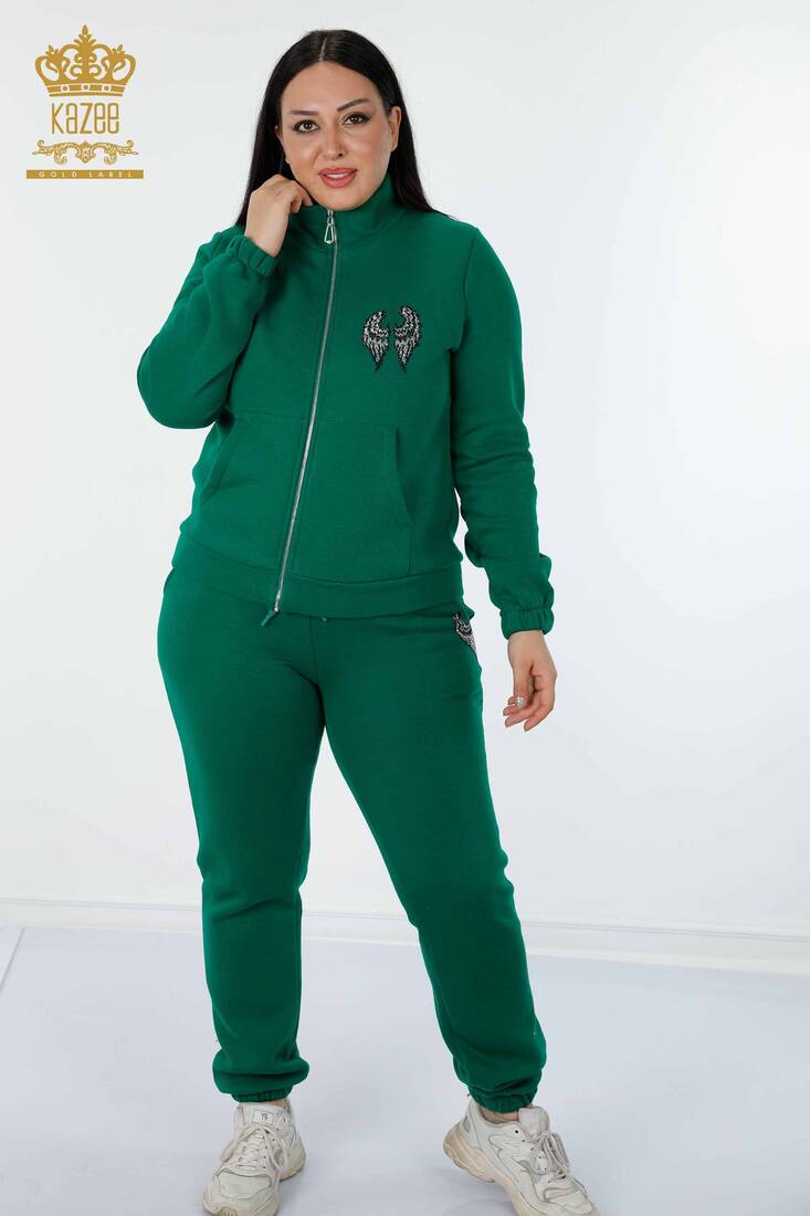 Women's Tracksuit Set Wing Detailed Green - 17466 | KAZEE