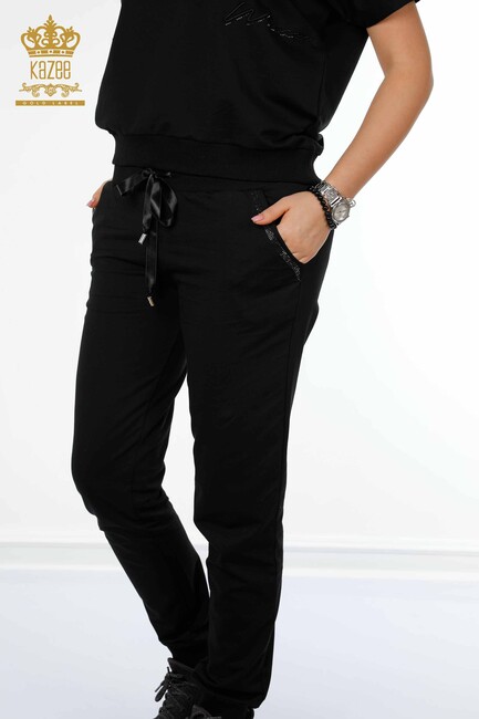 Women's Tracksuit Set Written Black - 17423 | KAZEE - Thumbnail