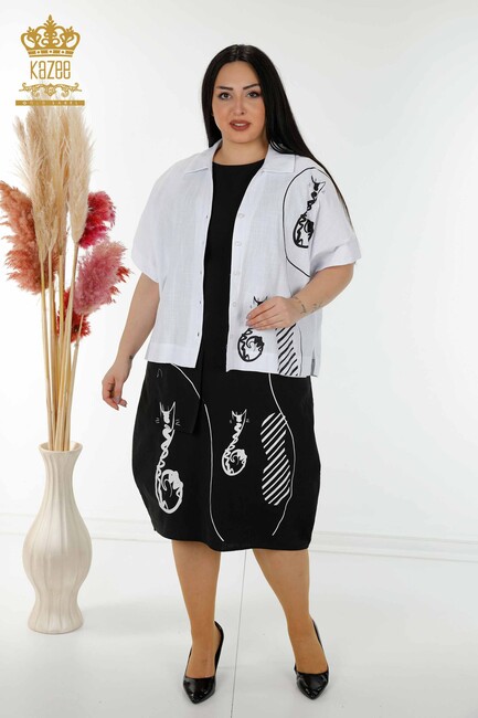 Women's Summer Suit Shirt Dress White-Black - 20314 | KAZEE - Thumbnail