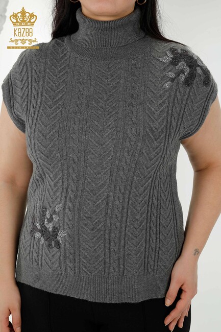 Women's Sweater Stone Embroidered Anthracite - 30179 | KAZEE - Thumbnail