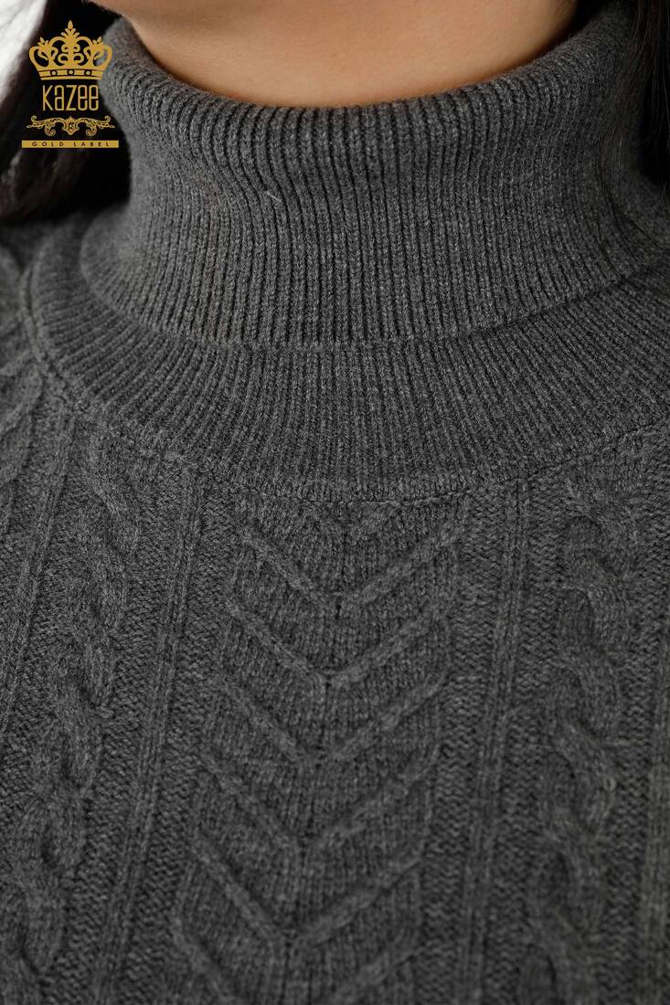 Women's Sweater Stone Embroidered Anthracite - 30179 | KAZEE