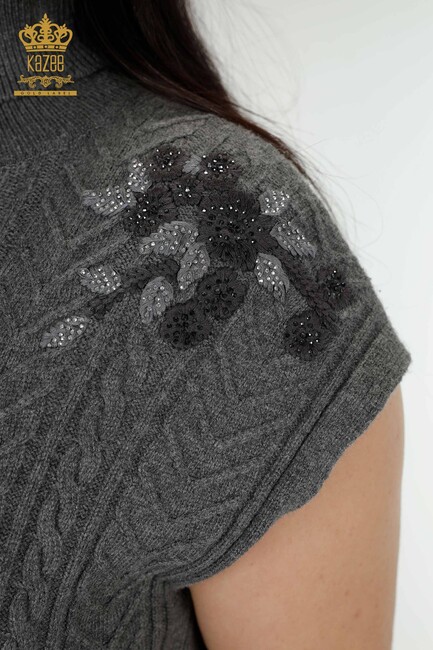 Women's Sweater Stone Embroidered Anthracite - 30179 | KAZEE - Thumbnail