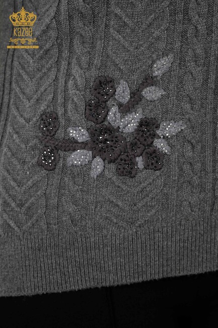 Women's Sweater Stone Embroidered Anthracite - 30179 | KAZEE - Thumbnail