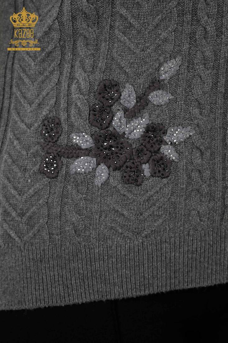 Women's Sweater Stone Embroidered Anthracite - 30179 | KAZEE