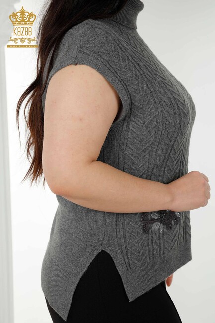 Women's Sweater Stone Embroidered Anthracite - 30179 | KAZEE - Thumbnail