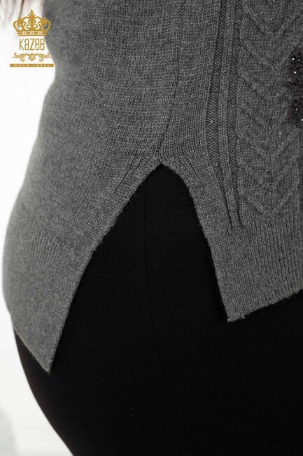 Women's Sweater Stone Embroidered Anthracite - 30179 | KAZEE - Thumbnail