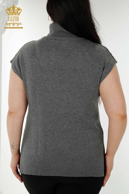 Women's Sweater Stone Embroidered Anthracite - 30179 | KAZEE - Thumbnail