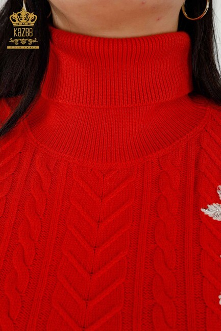 Women's Sweater Stone Embroidered Coral - 30179 | KAZEE - Thumbnail