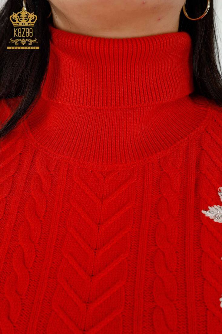 Women's Sweater Stone Embroidered Coral - 30179 | KAZEE