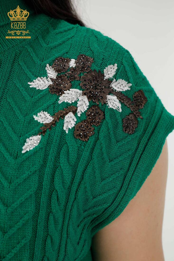 Women's Sweater Stone Embroidered Green - 30179 | KAZEE