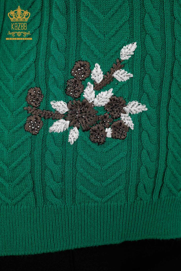 Women's Sweater Stone Embroidered Green - 30179 | KAZEE