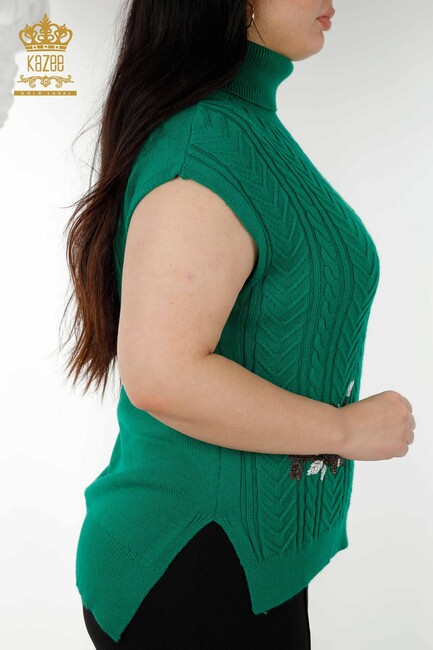 Women's Sweater Stone Embroidered Green - 30179 | KAZEE - Thumbnail