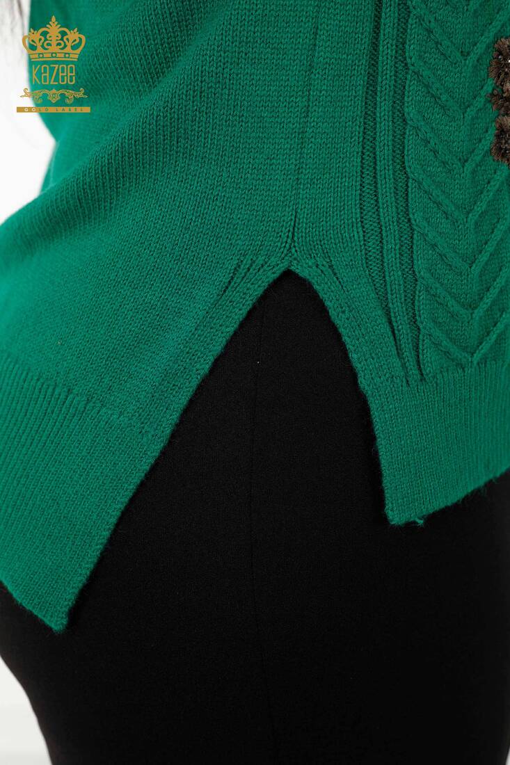 Women's Sweater Stone Embroidered Green - 30179 | KAZEE