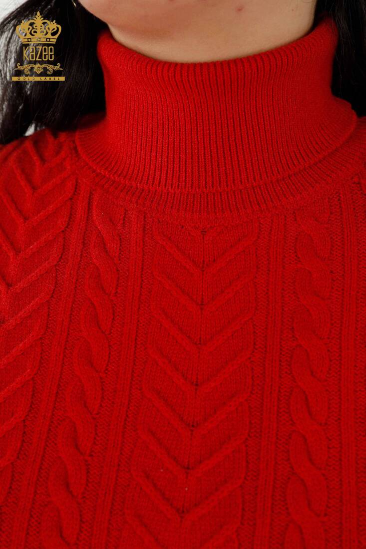 Women's Sweater Stone Embroidered Red - 30179 | KAZEE