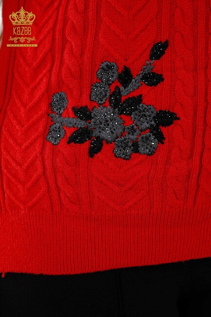 Women's Sweater Stone Embroidered Red - 30179 | KAZEE - Thumbnail