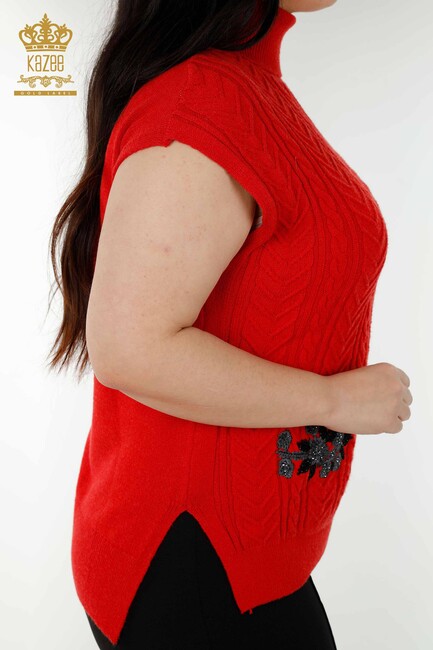 Women's Sweater Stone Embroidered Red - 30179 | KAZEE - Thumbnail