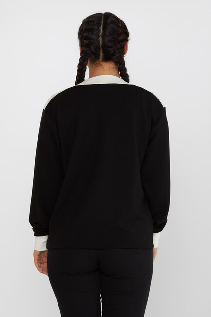 Women's Sweatshirt Collar Detailed Stoned Black - 2246 | KAZEE - Thumbnail