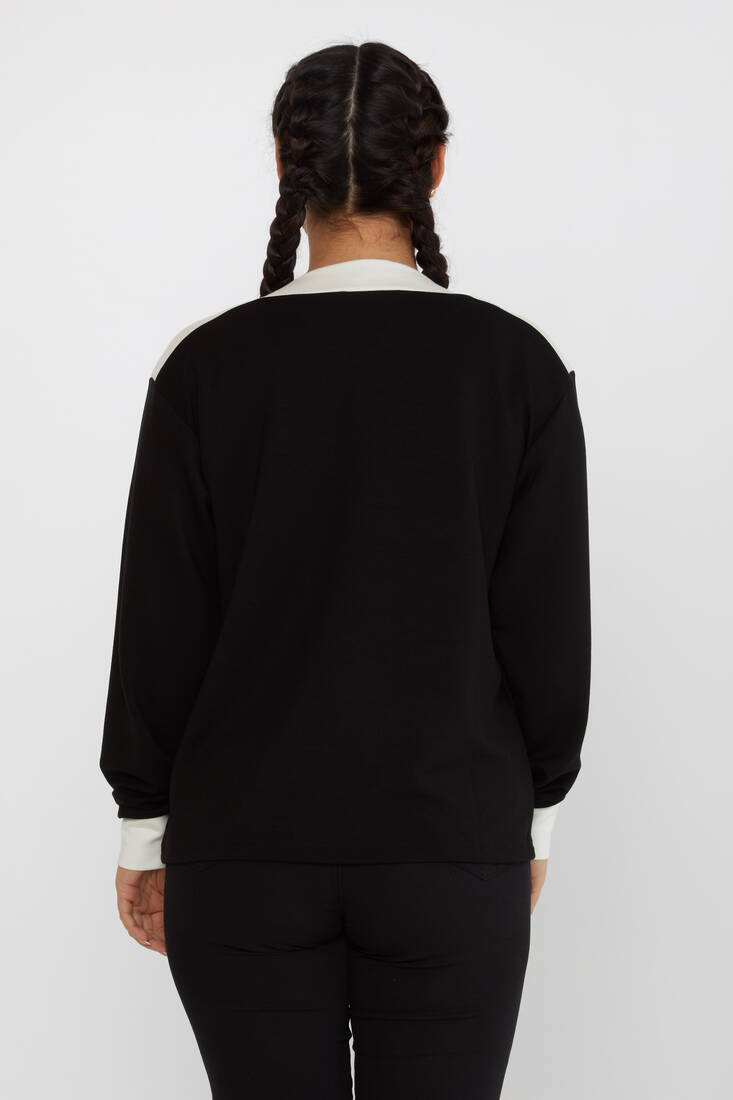 Women's Sweatshirt Collar Detailed Stoned Black - 2246 | KAZEE