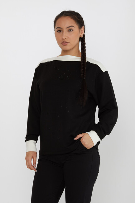 Women's Sweatshirt Collar Detailed Stoned Black - 2246 | KAZEE - Thumbnail