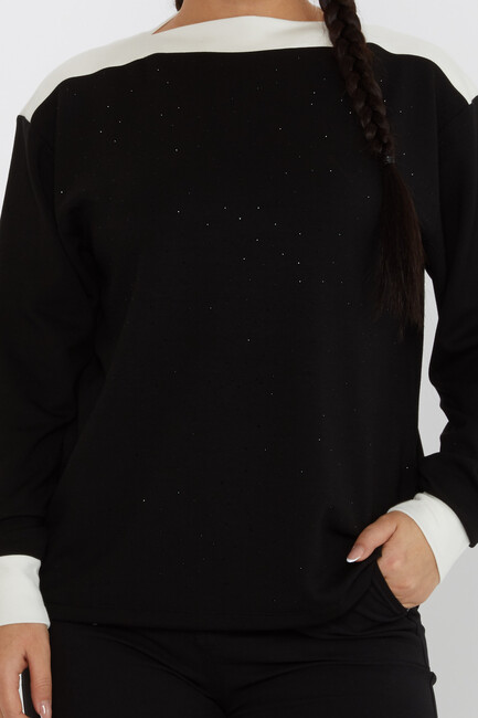 Women's Sweatshirt Collar Detailed Stoned Black - 2246 | KAZEE - Thumbnail