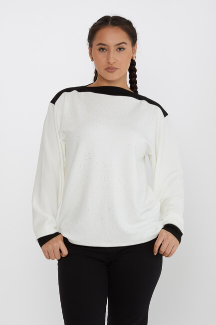 Women's Sweatshirt Collar Detailed Stoned Ecru - 2246 | KAZEE - Thumbnail