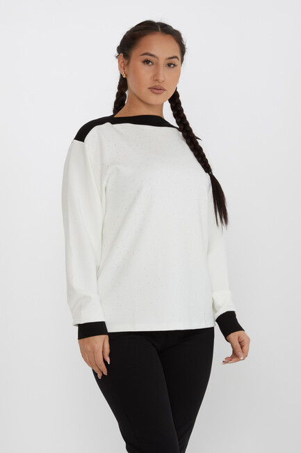 Women's Sweatshirt Collar Detailed Stoned Ecru - 2246 | KAZEE - Thumbnail