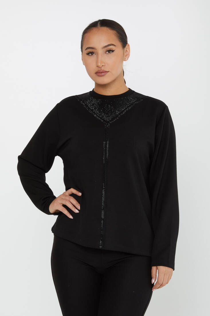 Women's Sweatshirt Collar Stone Black - 2231 | KAZEE