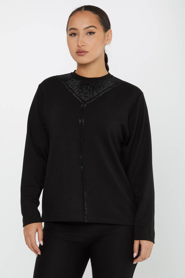 Women's Sweatshirt Collar Stone Black - 2231 | KAZEE