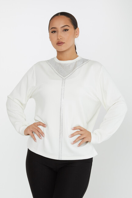 Women's Sweatshirt Collar Stoned Ecru - 2231 | KAZEE - Thumbnail