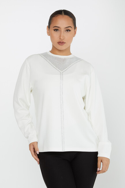 Women's Sweatshirt Collar Stoned Ecru - 2231 | KAZEE - Thumbnail