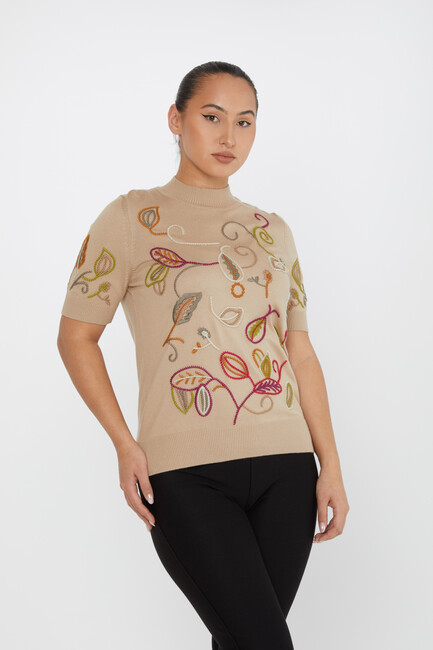 Women's Sweatshirt Embroidered Beige - 15844 | KAZEE - Thumbnail