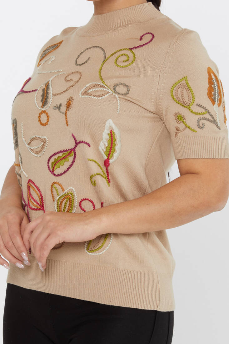 Women's Sweatshirt Embroidered Beige - 15844 | KAZEE