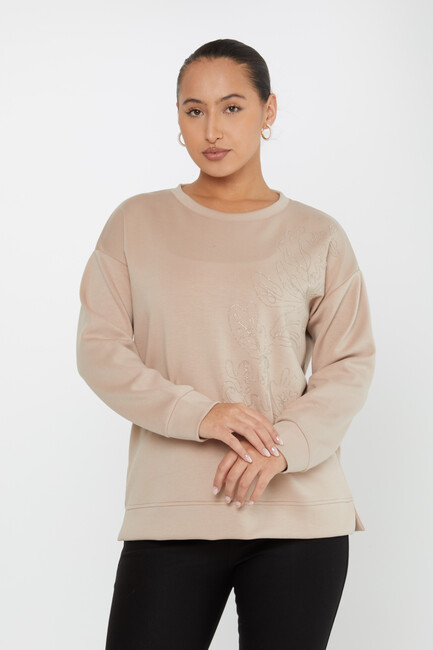 Women's Sweatshirt Embroidered Beige - 17784 | KAZEE - Thumbnail