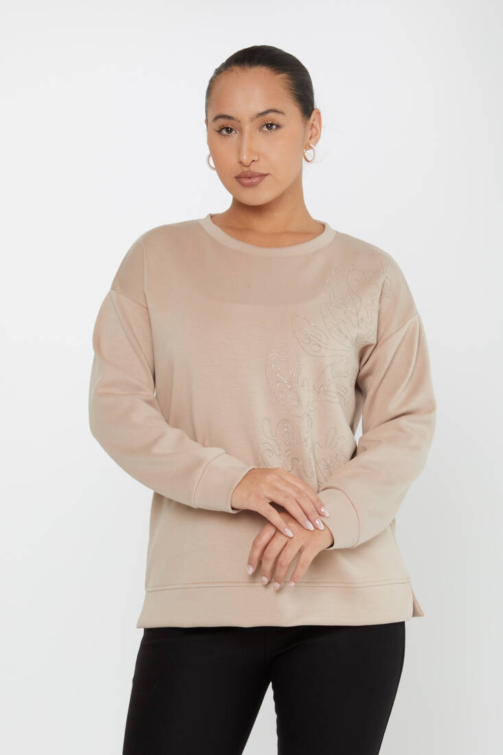 Women's Sweatshirt Embroidered Beige - 17784 | KAZEE