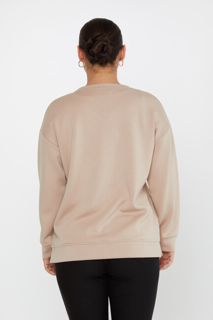 Women's Sweatshirt Embroidered Beige - 17784 | KAZEE - Thumbnail