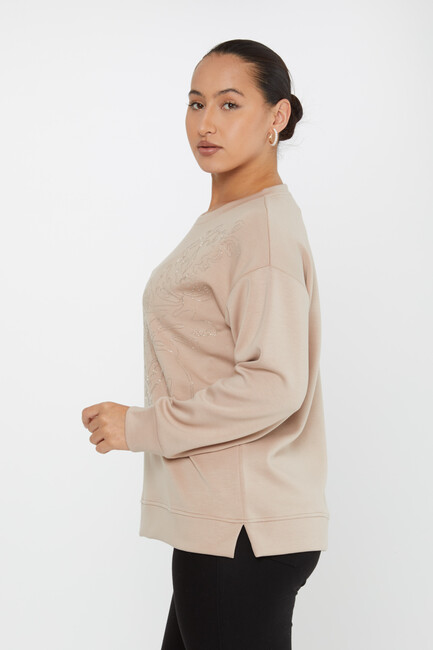 Women's Sweatshirt Embroidered Beige - 17784 | KAZEE - Thumbnail