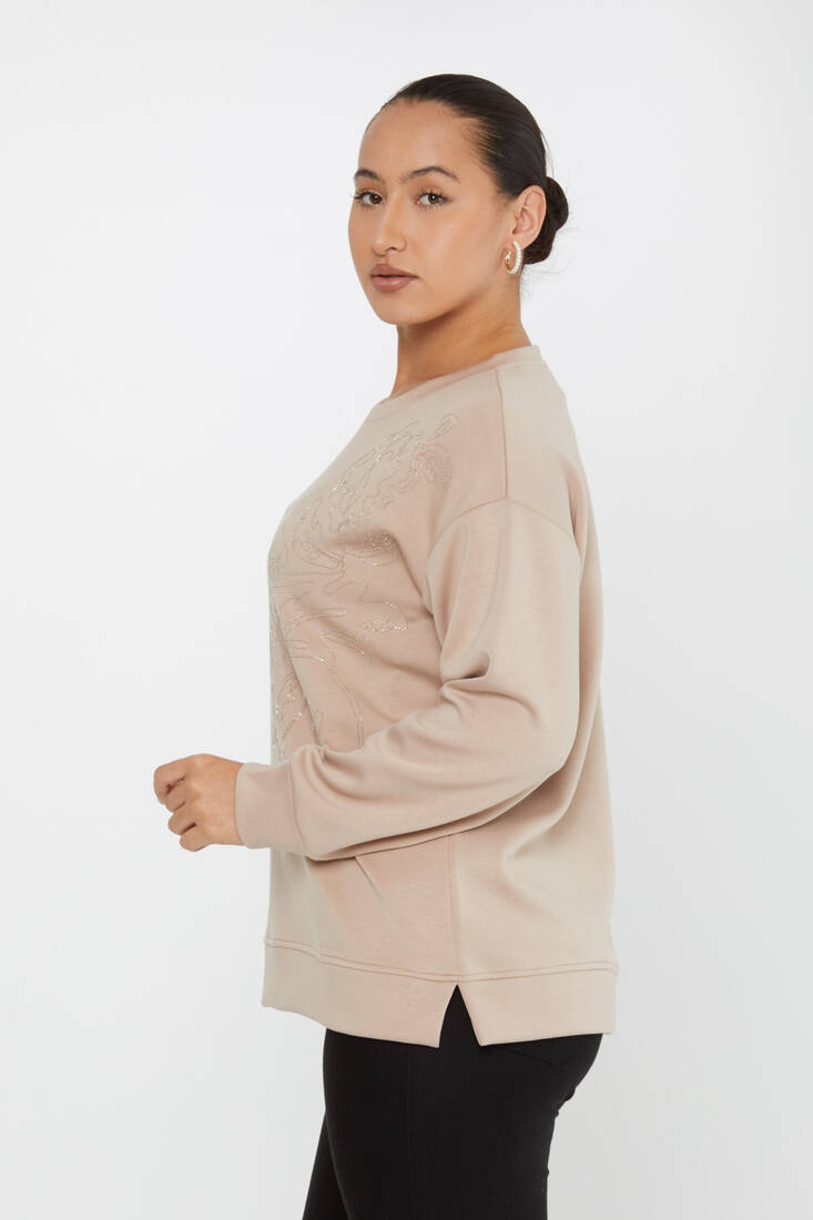 Women's Sweatshirt Embroidered Beige - 17784 | KAZEE