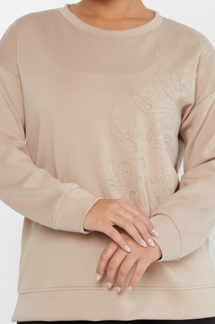 Women's Sweatshirt Embroidered Beige - 17784 | KAZEE - Thumbnail