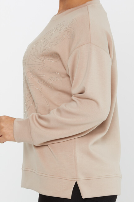 Women's Sweatshirt Embroidered Beige - 17784 | KAZEE - Thumbnail