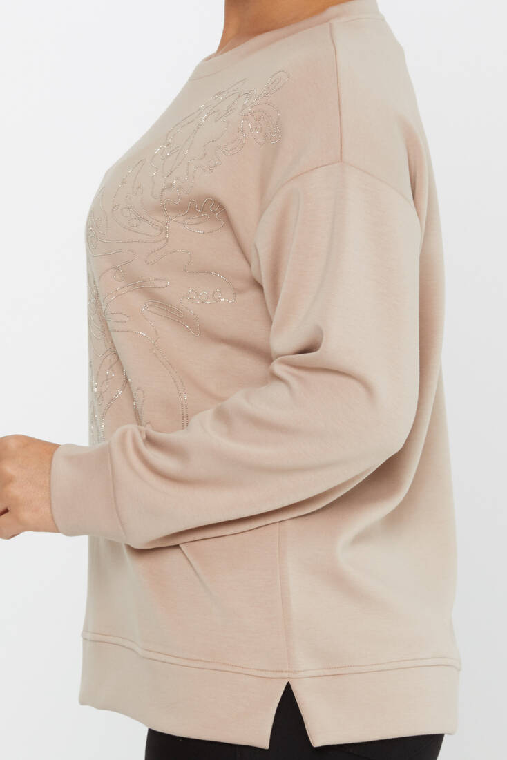 Women's Sweatshirt Embroidered Beige - 17784 | KAZEE