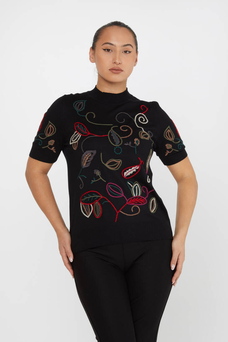 Women's Sweatshirt Embroidered Black - 15844 | KAZEE