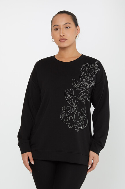 Women's Sweatshirt Embroidered Black - 17784 | KAZEE - Thumbnail